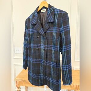 Gianni Blue and Black Plaid Blazer Vintage 100% wool